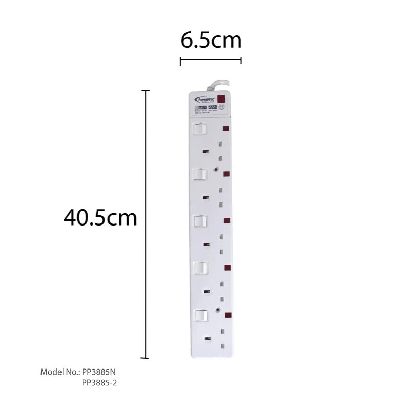 ADS 5 Way Safety Extension Socket with Individual Switch 3 Pin Plug Safety Mark 3 Meter Cable