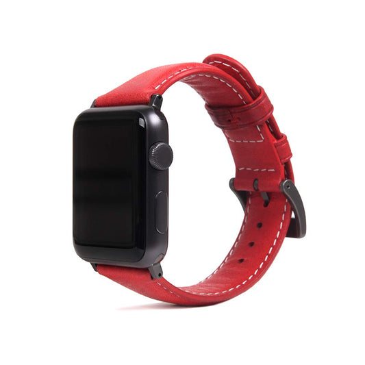 SLG Design Full Grain Leather Band for Apple Watch 49mm/45mm/44mm/42mm, Red