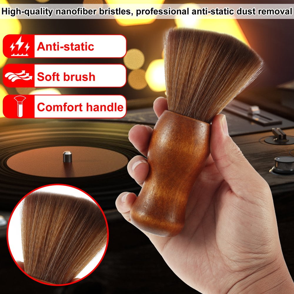 Komass Anti-static Wooden Handle Soft Squirrel Hair Record Cleaning Brush Stylus Dust Remover