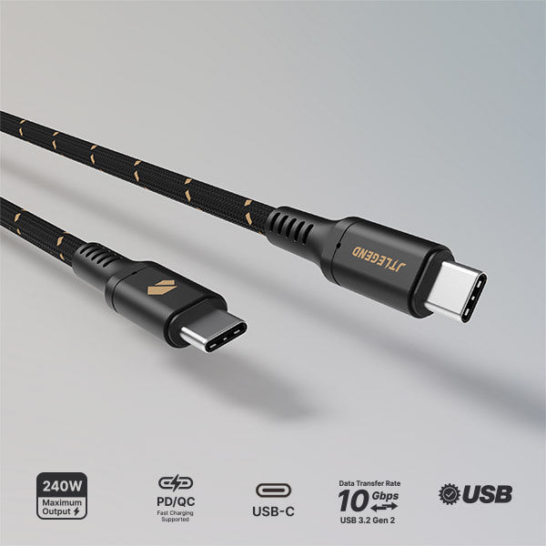 Power Support JTLEGEND 240W USB-C to USB-C 3.2 Gen 2 Charge & Sync Braided Cable 1.5 Meters - Black