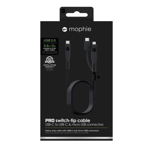 Mophie USB-C to USB-C Pro Switch-Tip-Cable (2 Meter), Black